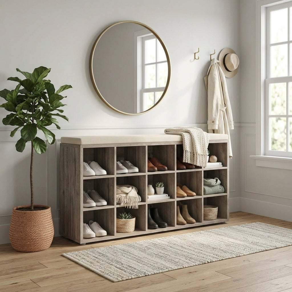Meuble à Chaussures Marron Banc Niches, vue 3 sur 4