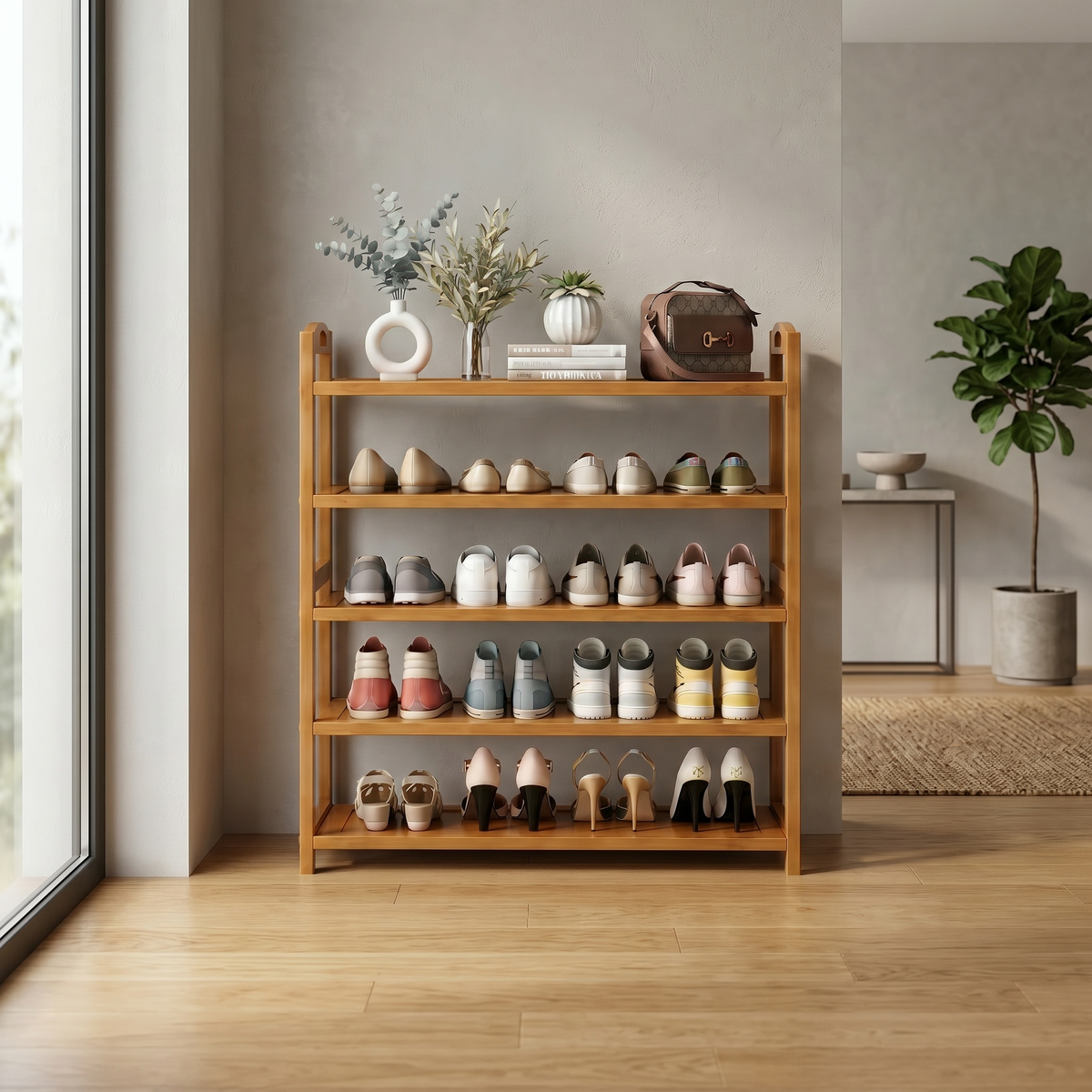 Meuble à Chaussures Marron Bois Étagères, vue 2 sur 4