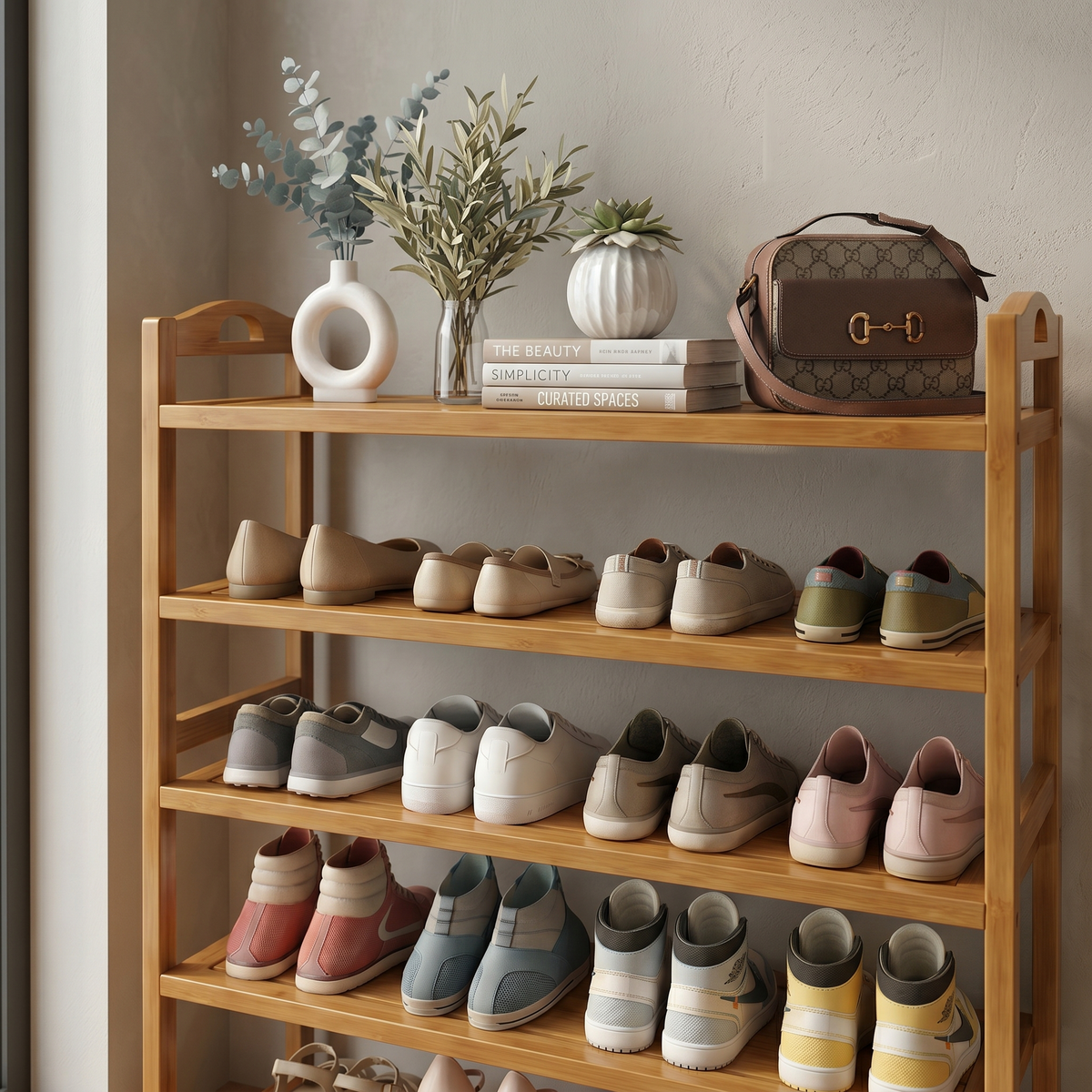 Meuble à Chaussures Marron Bois Étagères, vue 3 sur 4