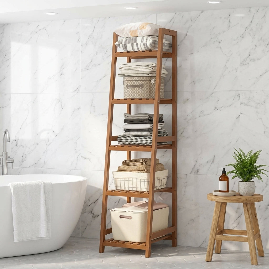 Meuble à Chaussures Marron Bois Étagères Salle de Bain, vue 1 sur 5