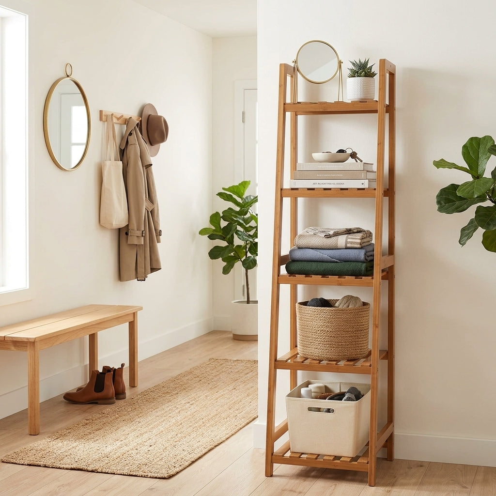 Meuble à Chaussures Marron Bois Étagères Salle de Bain, vue 4 sur 5