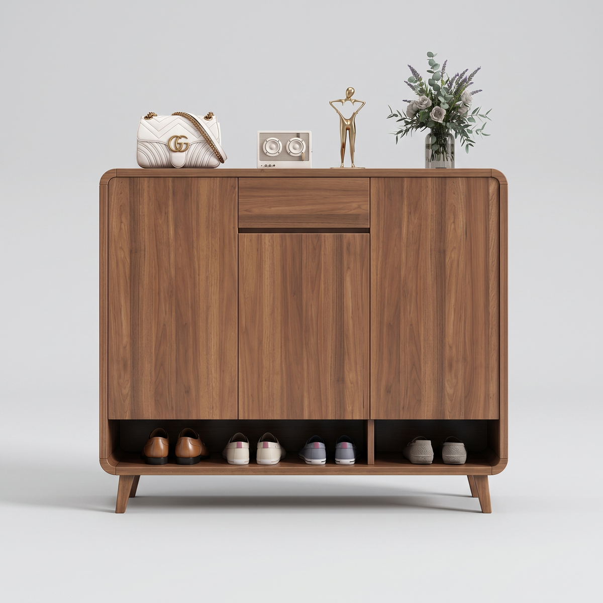 Meuble à Chaussures Marron Bois Massif Tiroir et Niche, vue 4 sur 4