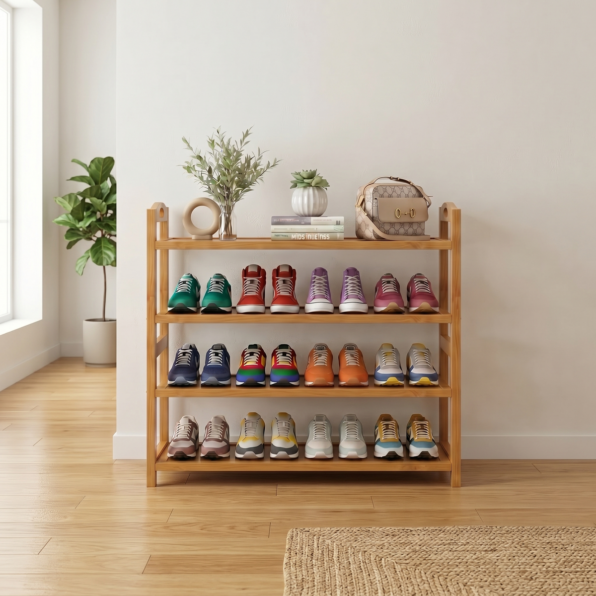 Meuble à Chaussures Marron Bois Ouvert, vue 2 sur 4