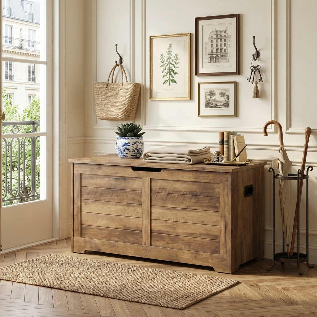 Meuble à Chaussures Marron Coffre Bois Massif, vue 1 sur 4