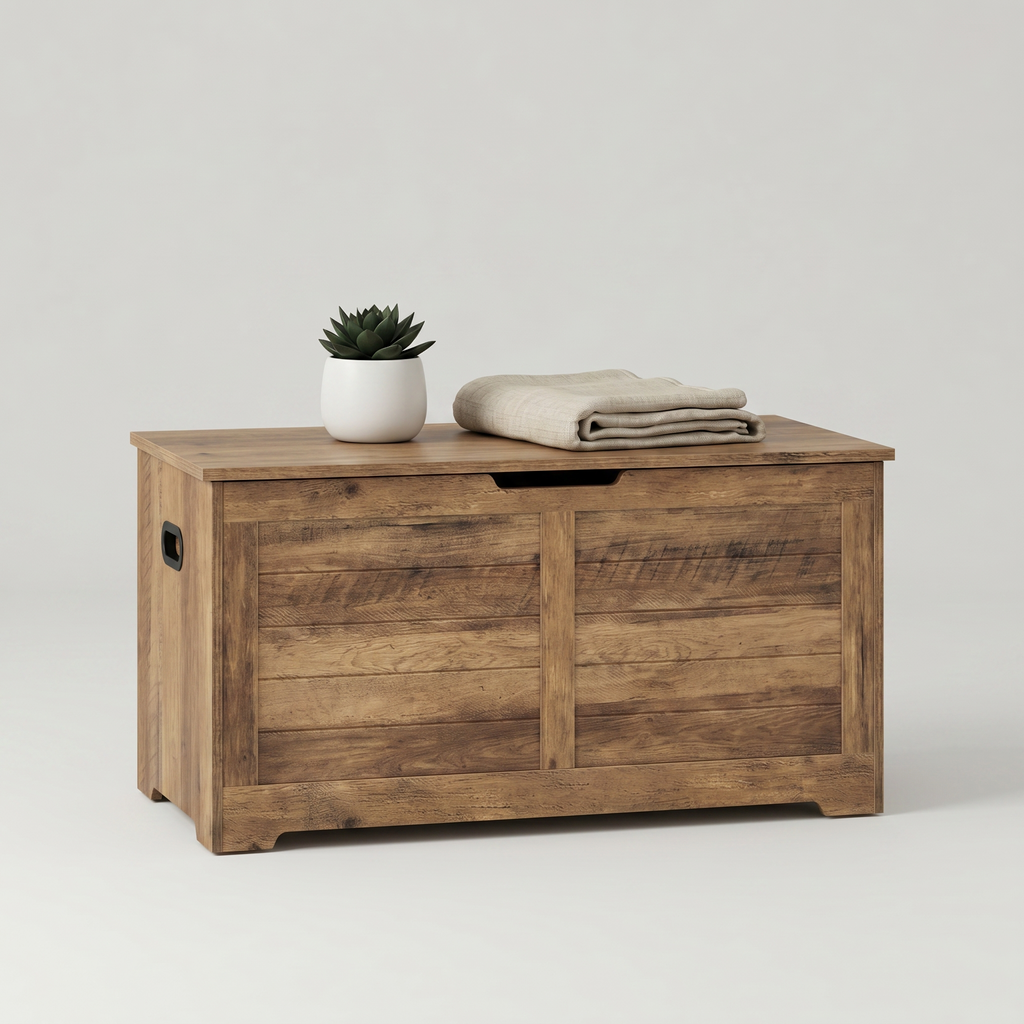 Meuble à Chaussures Marron Coffre Bois Massif, vue 4 sur 4