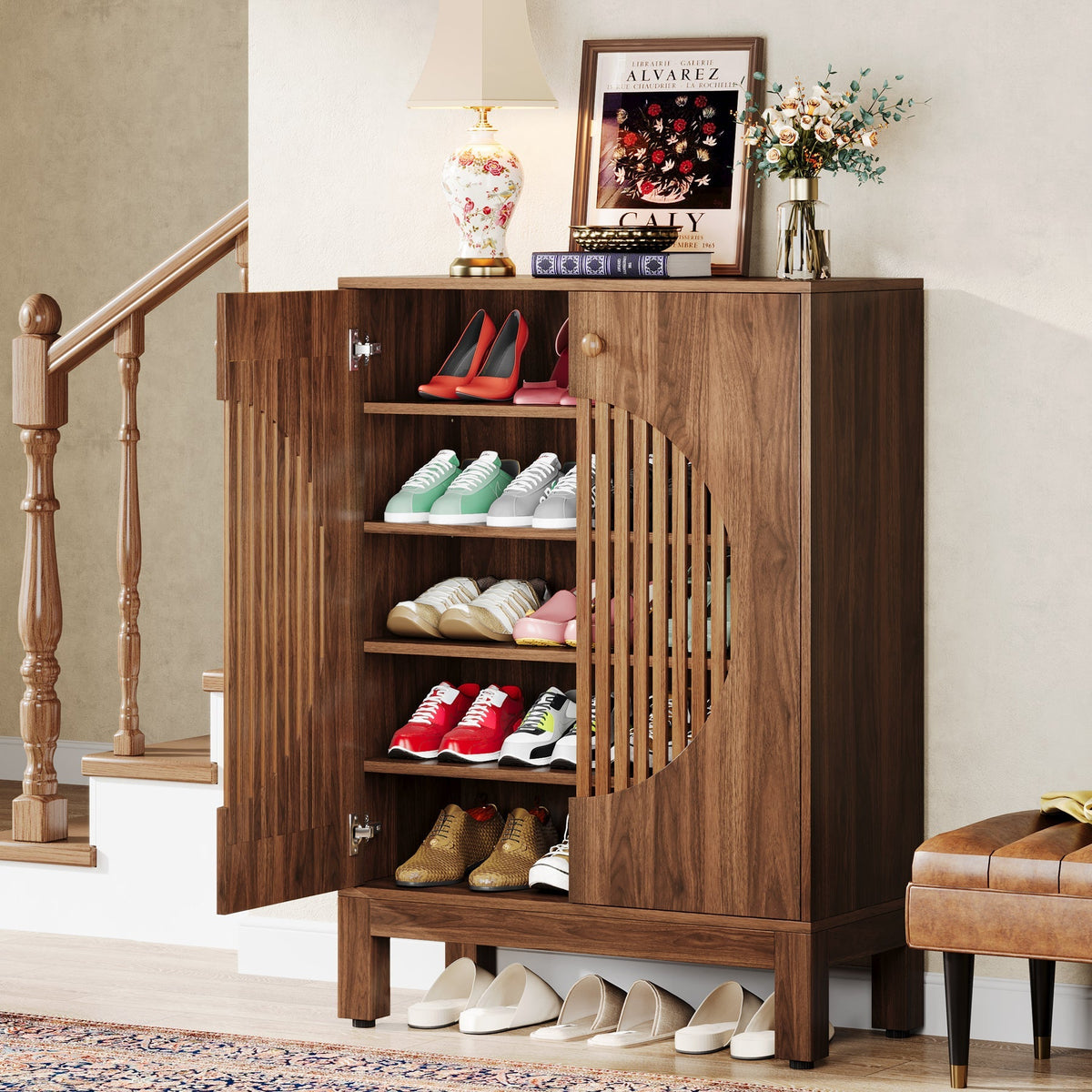 Meuble à Chaussures Marron Portes Persiennes, vue 2 sur 5