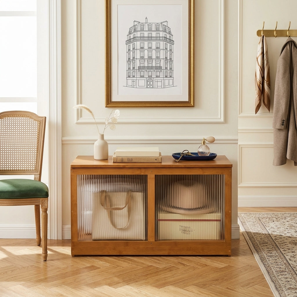 Meuble à Chaussures Marron Portes Vitrées, vue 1 sur 4