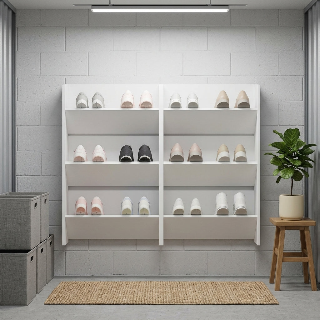 Meuble à Chaussures Mural Blanc Étagères, vue 4 sur 5
