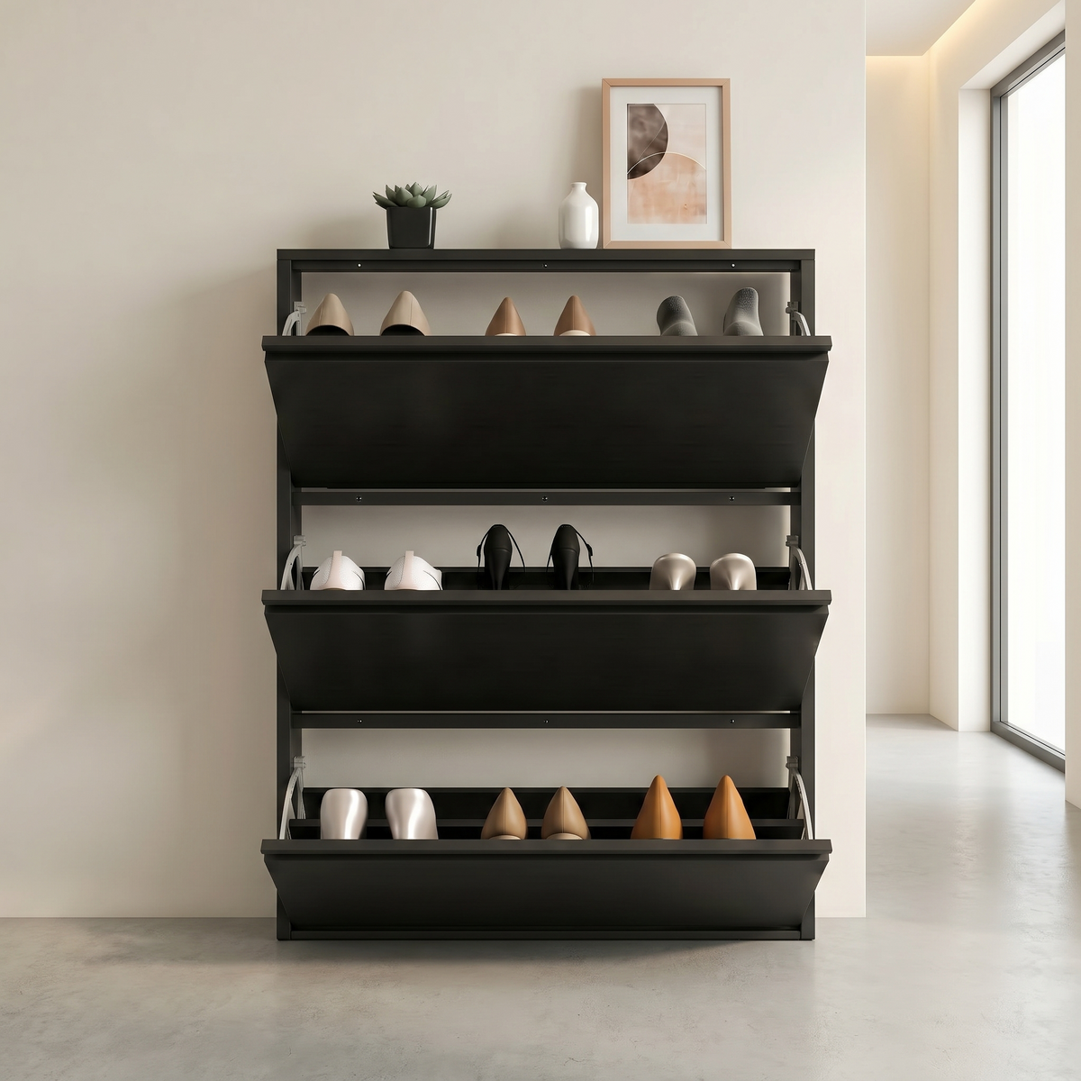 Meuble à Chaussures Noir Abattants Métal, vue 2 sur 4