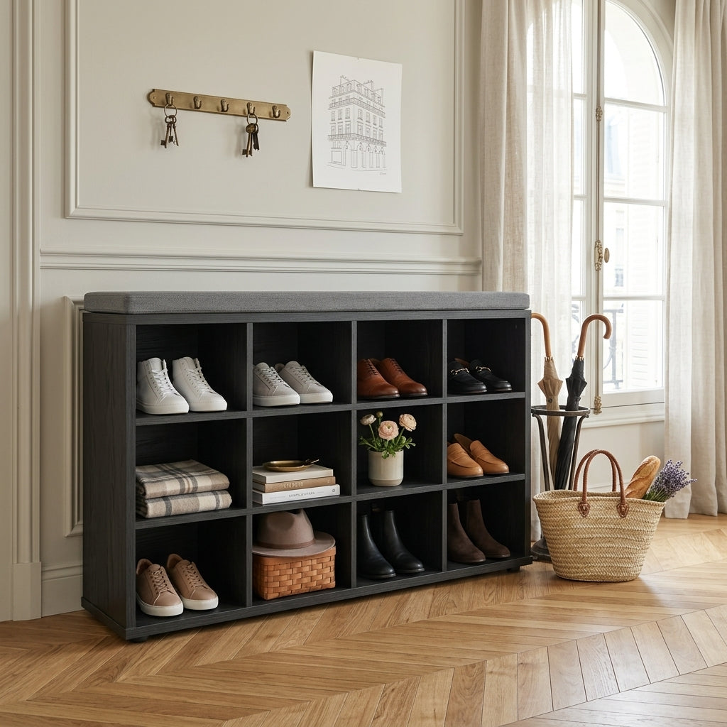 Meuble à Chaussures Noir Banc, vue 1 sur 4
