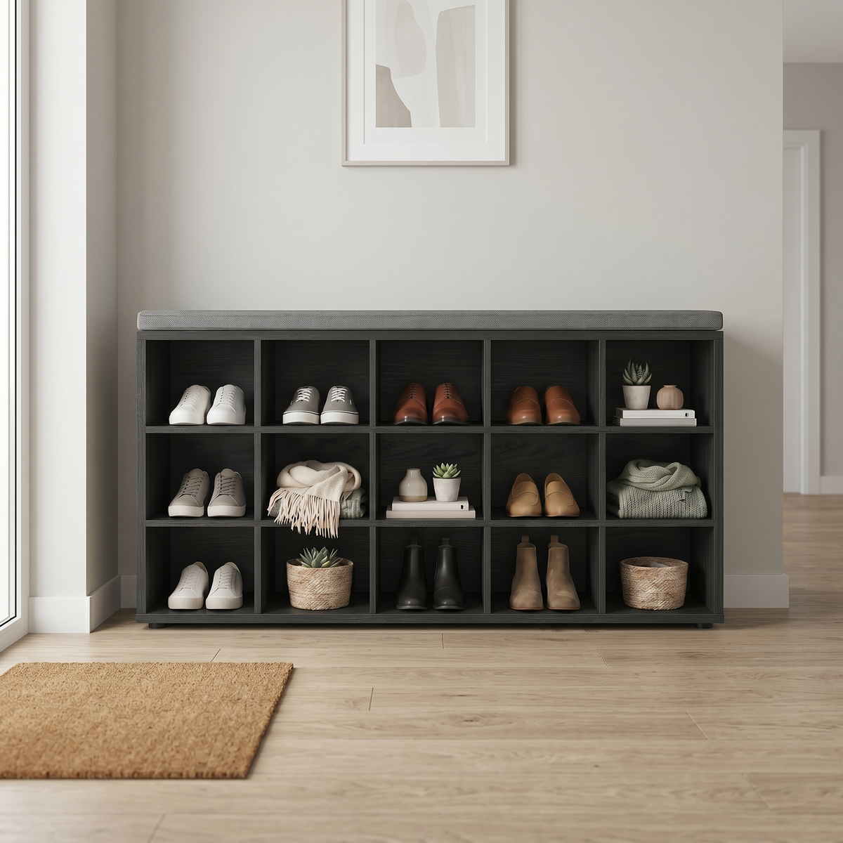 Meuble à Chaussures Noir Banc, vue 2 sur 4