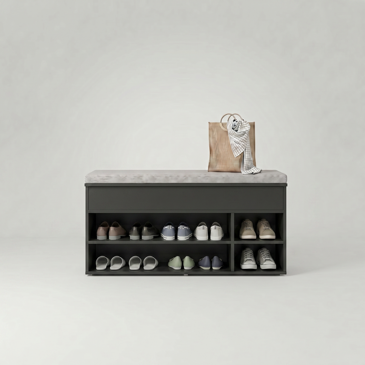 Meuble à Chaussures Noir Banc Niches Ouvertes, vue 4 sur 4