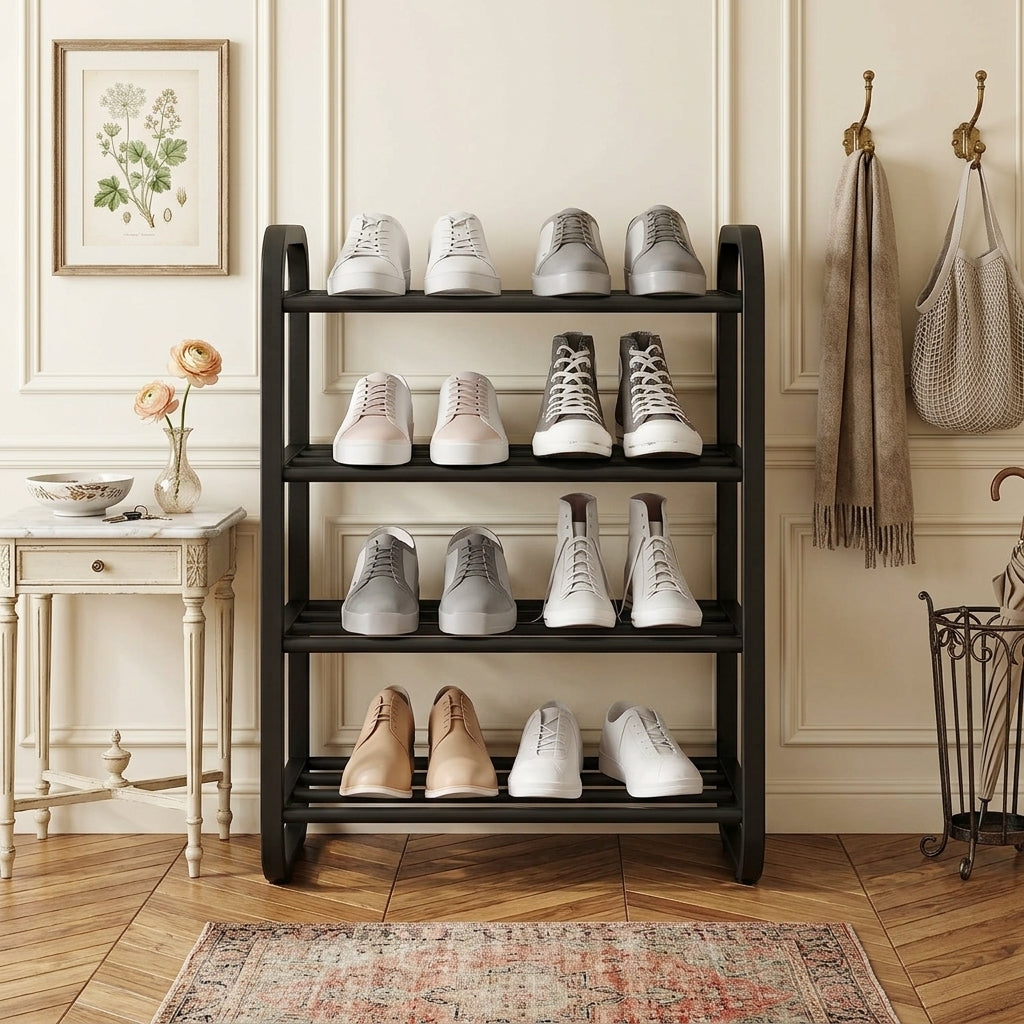 Meuble à Chaussures Noir Métal Étagères, vue 1 sur 4