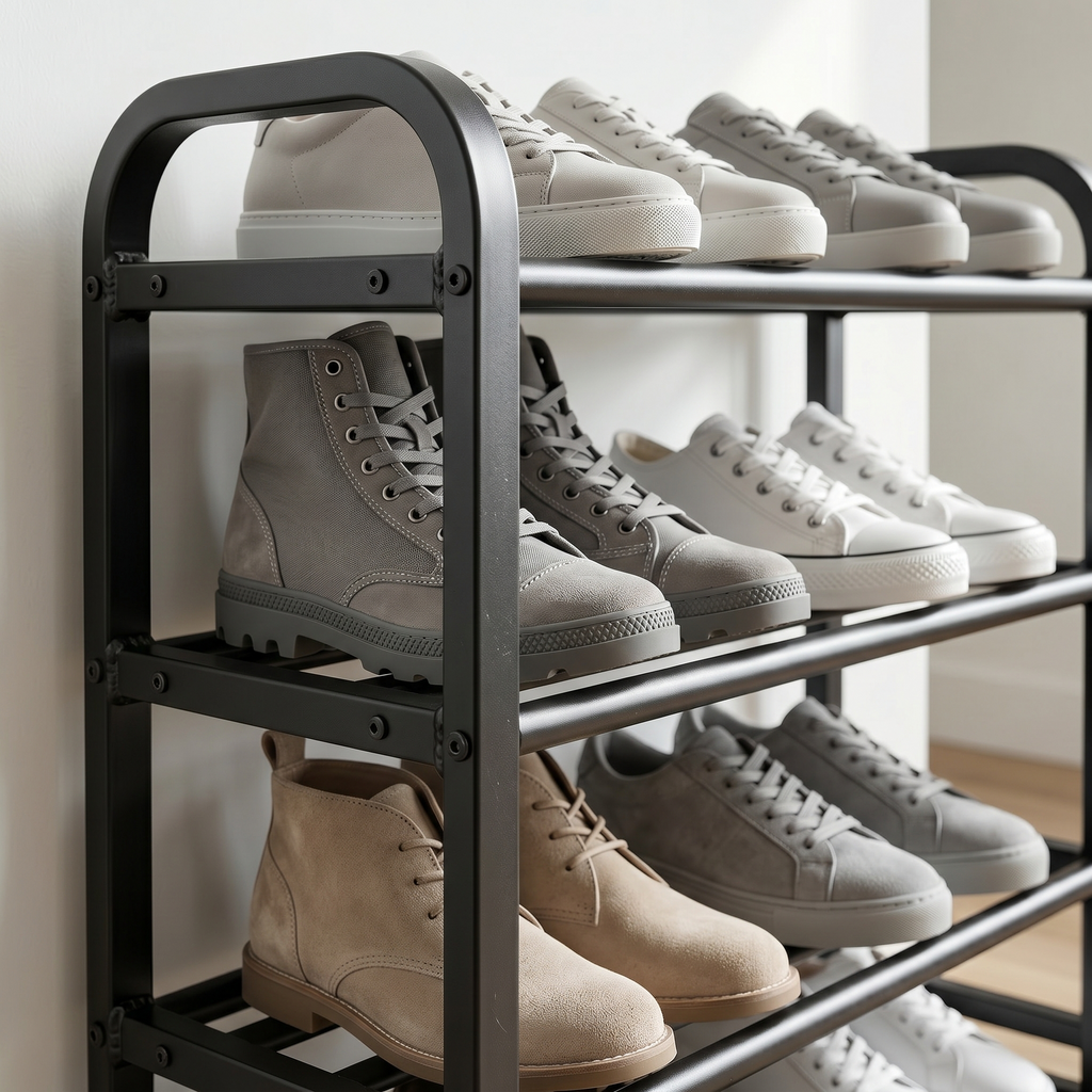 Meuble à Chaussures Noir Métal Étagères, vue 3 sur 4