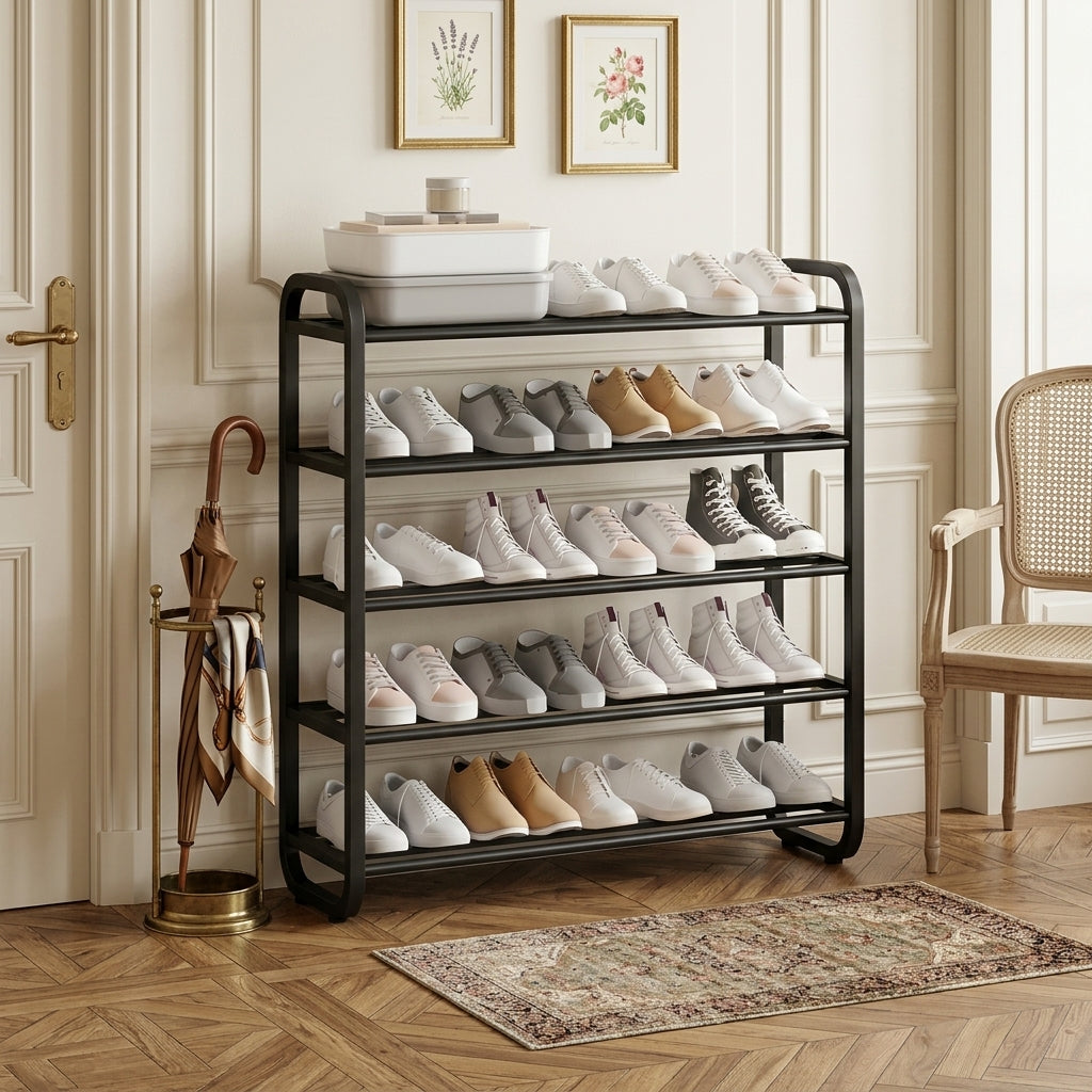 Meuble à Chaussures Noir Métal Ouvert, vue 1 sur 4