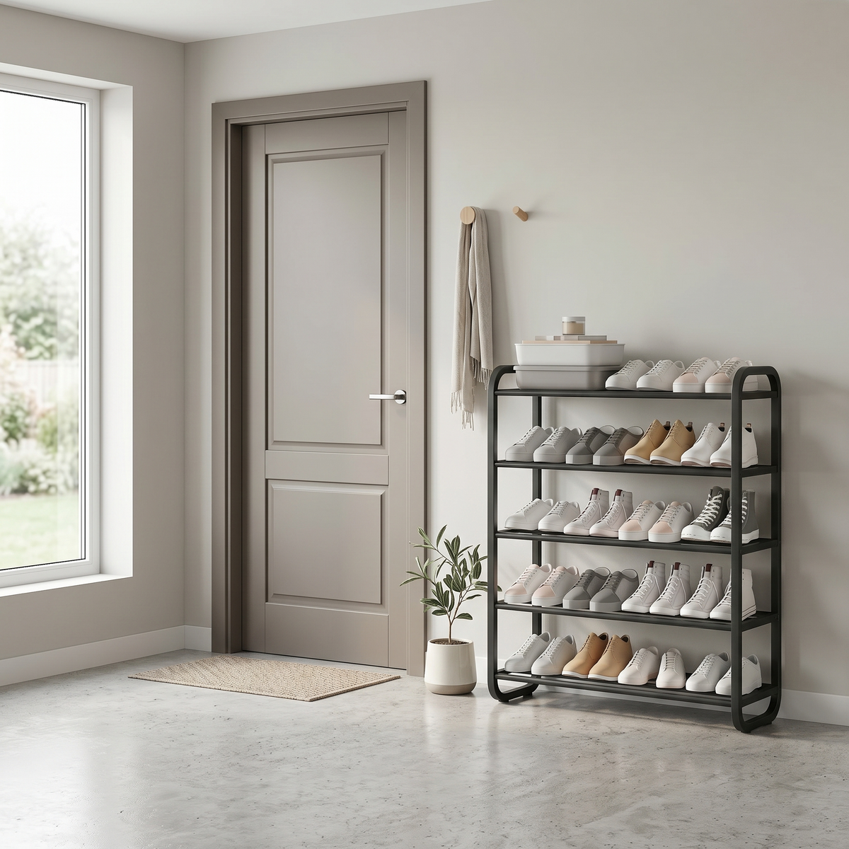 Meuble à Chaussures Noir Métal Ouvert, vue 2 sur 4