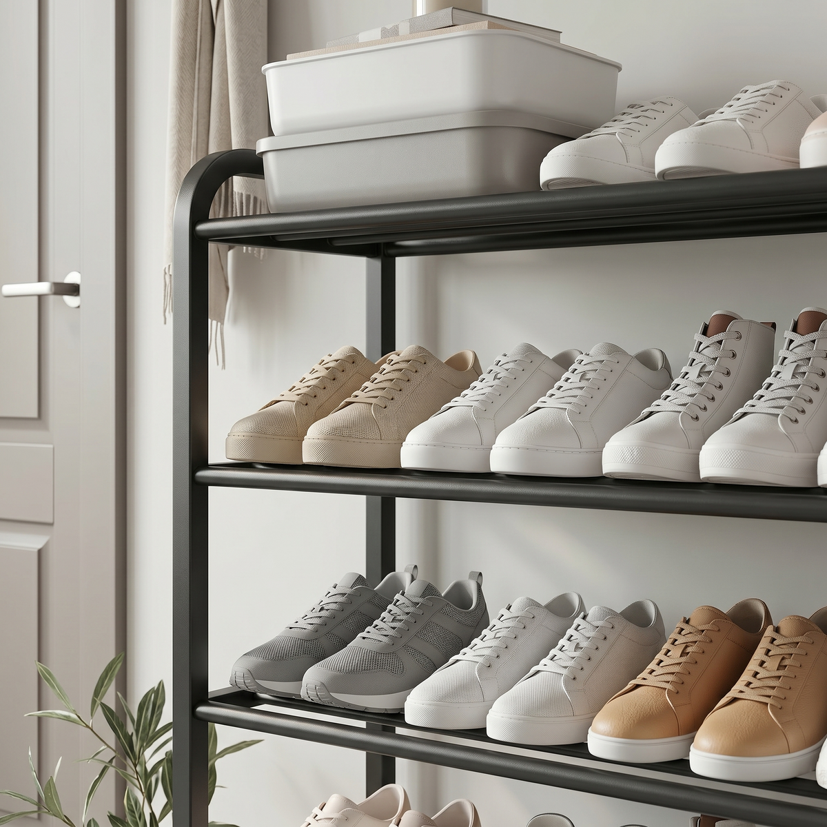 Meuble à Chaussures Noir Métal Ouvert, vue 3 sur 4