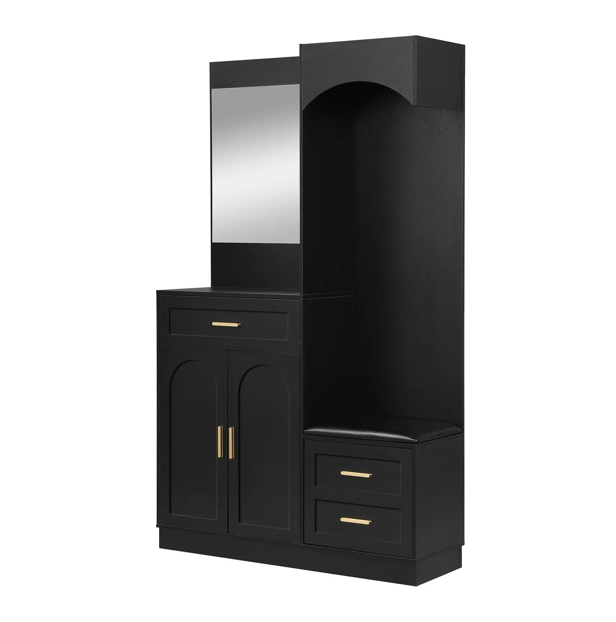 Meuble à Chaussures Noir Miroir Penderie et Banc, vue 5 sur 7
