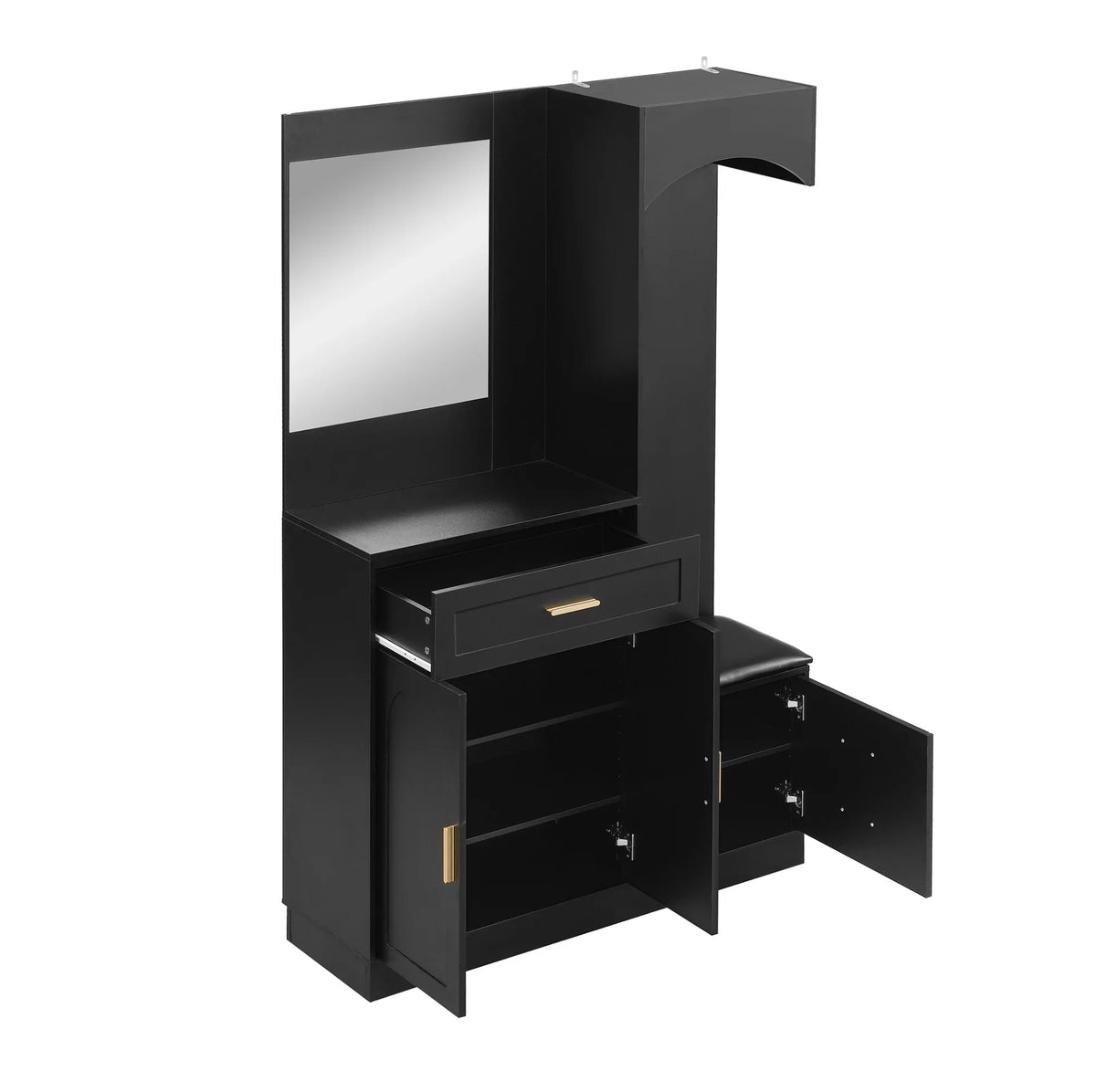 Meuble à Chaussures Noir Miroir Penderie et Banc, vue 6 sur 7