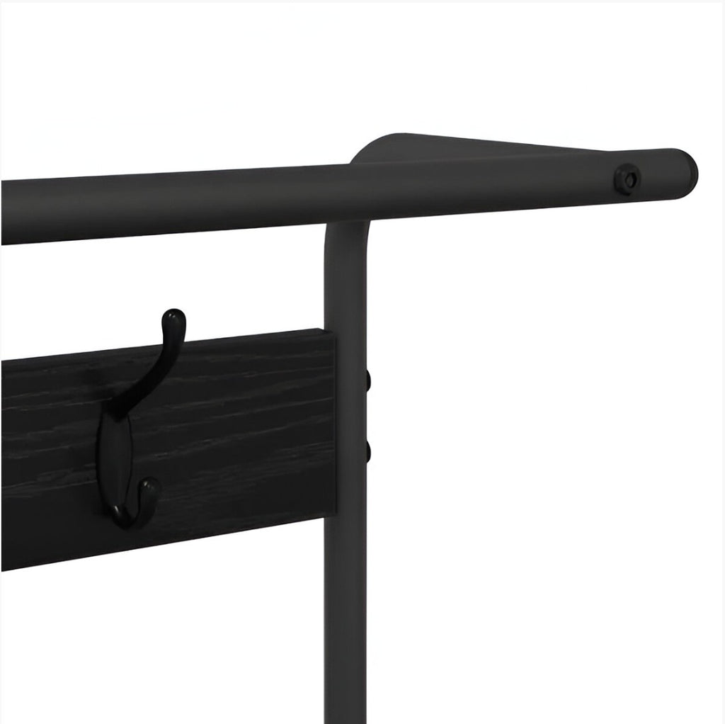 Meuble d'Entrée Noir Acier Penderie Crochets et Banc, vue 6 sur 8