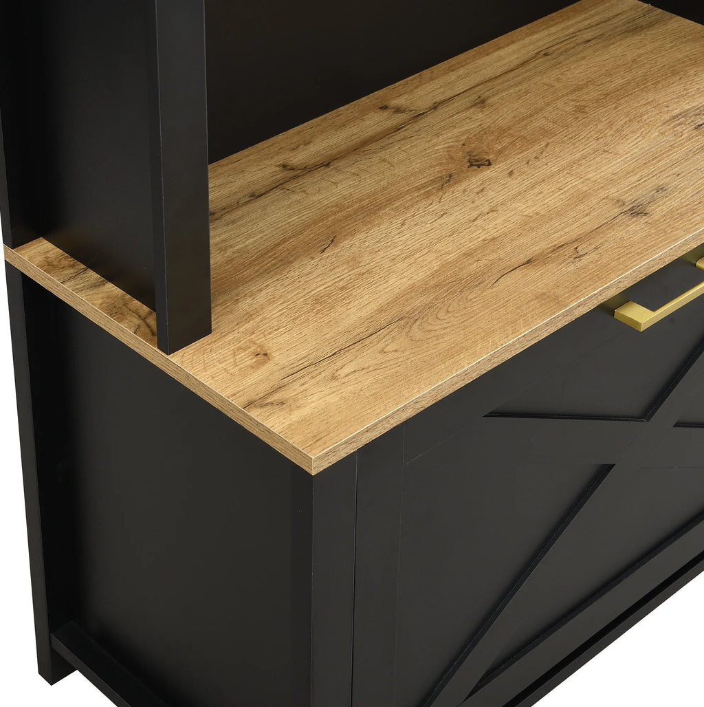 Meuble d'Entrée Noir Bois Étagère et Plateau Incurvé, vue 3 sur 7