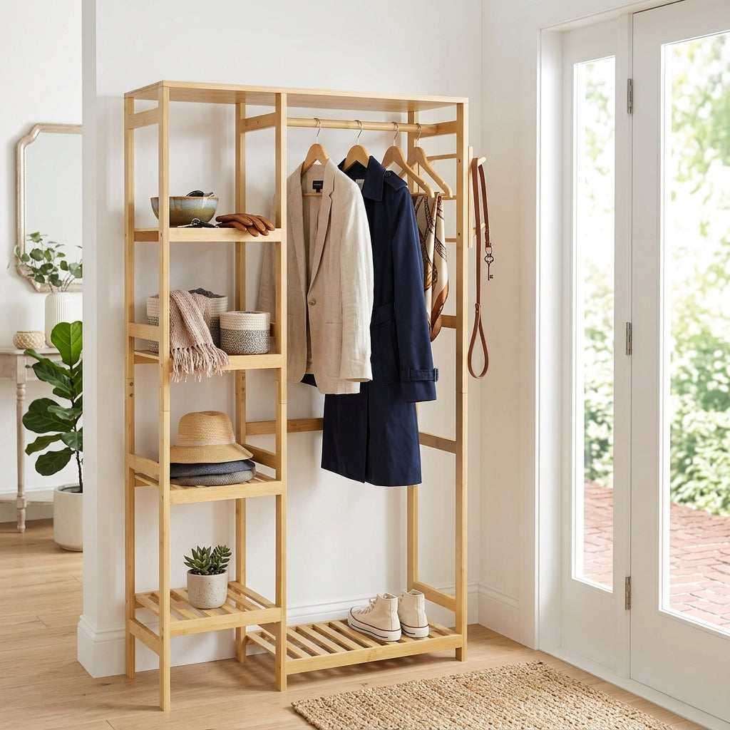 Portant à Vêtements Bambou Étagères, vue 2 sur 5