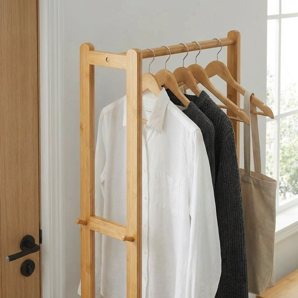 Portant à Vêtements Beige Bois Étagères, vue 2 sur 4