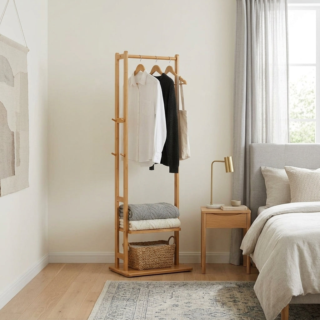 Portant à Vêtements Beige Bois Étagères, vue 3 sur 4