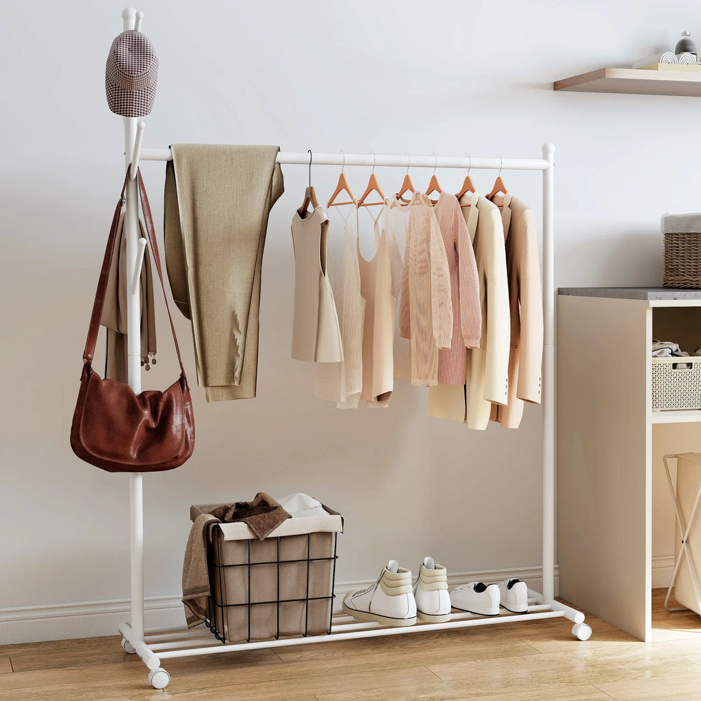 Portant à Vêtements Blanc Étagère Roulettes Chambre, vue 3 sur 4