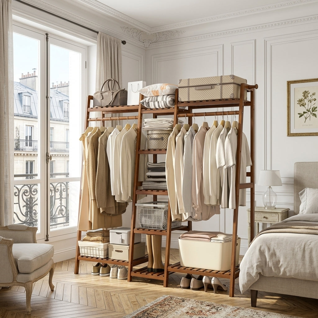 Portant à Vêtements Marron Bois Étagères, vue 1 sur 4