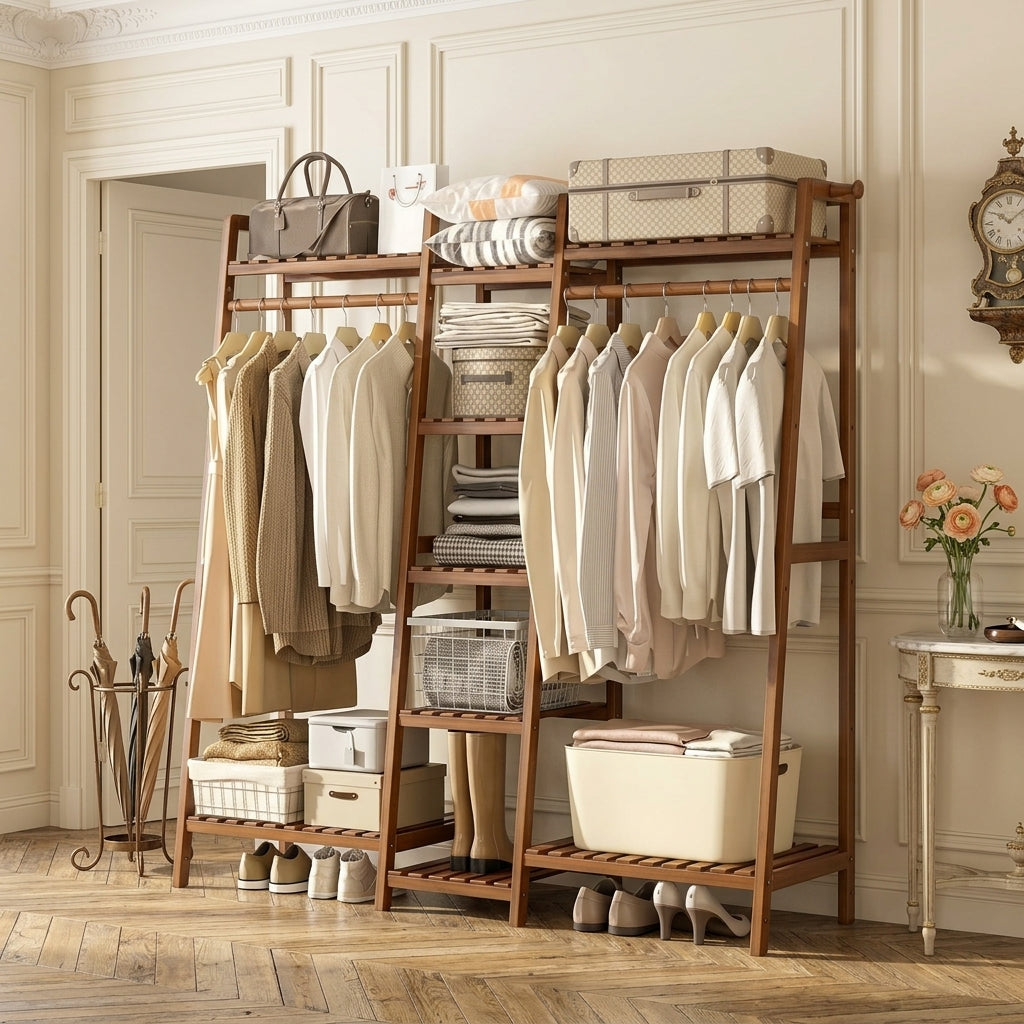 Portant à Vêtements Marron Bois Étagères, vue 3 sur 4