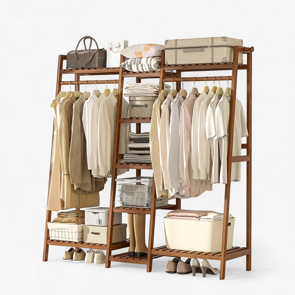 Portant à Vêtements Marron Bois Étagères, vue 4 sur 4