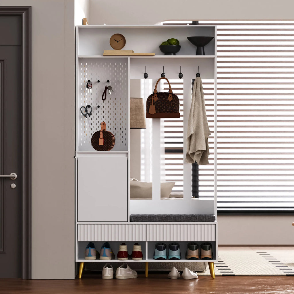 Porte-Manteau Blanc Banc Tiroirs, vue 2 sur 7