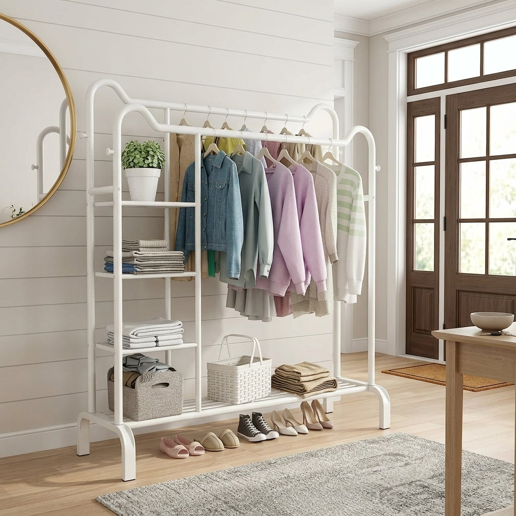 Porte-Manteau Blanc Bois Fermé, vue 3 sur 4