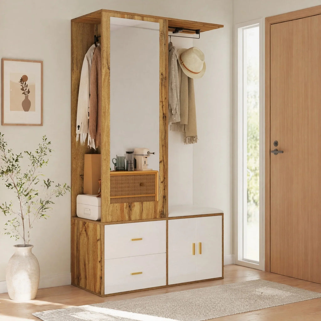 Porte-Manteau Blanc Miroir Banc, vue 1 sur 7