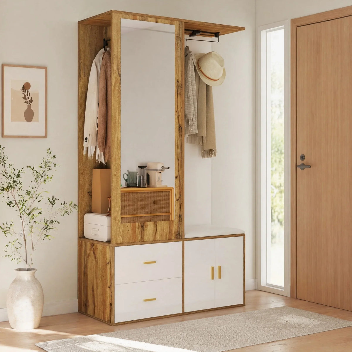 Porte-Manteau Blanc Miroir Banc, vue 1 sur 7