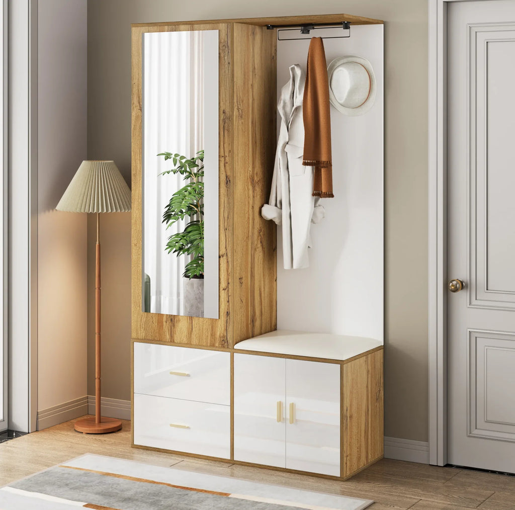 Porte-Manteau Blanc Miroir Banc, vue 3 sur 7