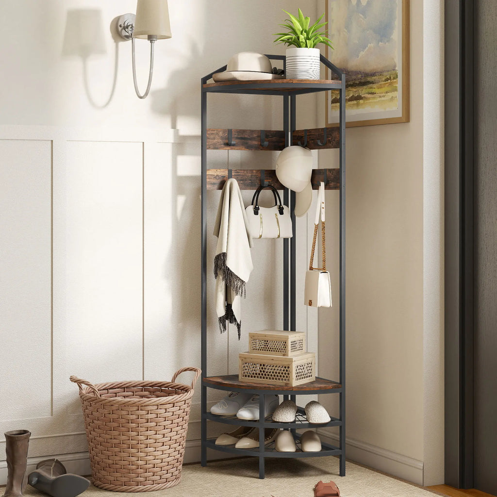 Porte-Manteau Brun Bois Angle Rustique, vue 2 sur 5