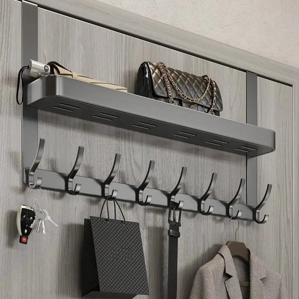 Porte-Manteau de Porte Métal Tablette et Crochets Doubles, vue 3 sur 4