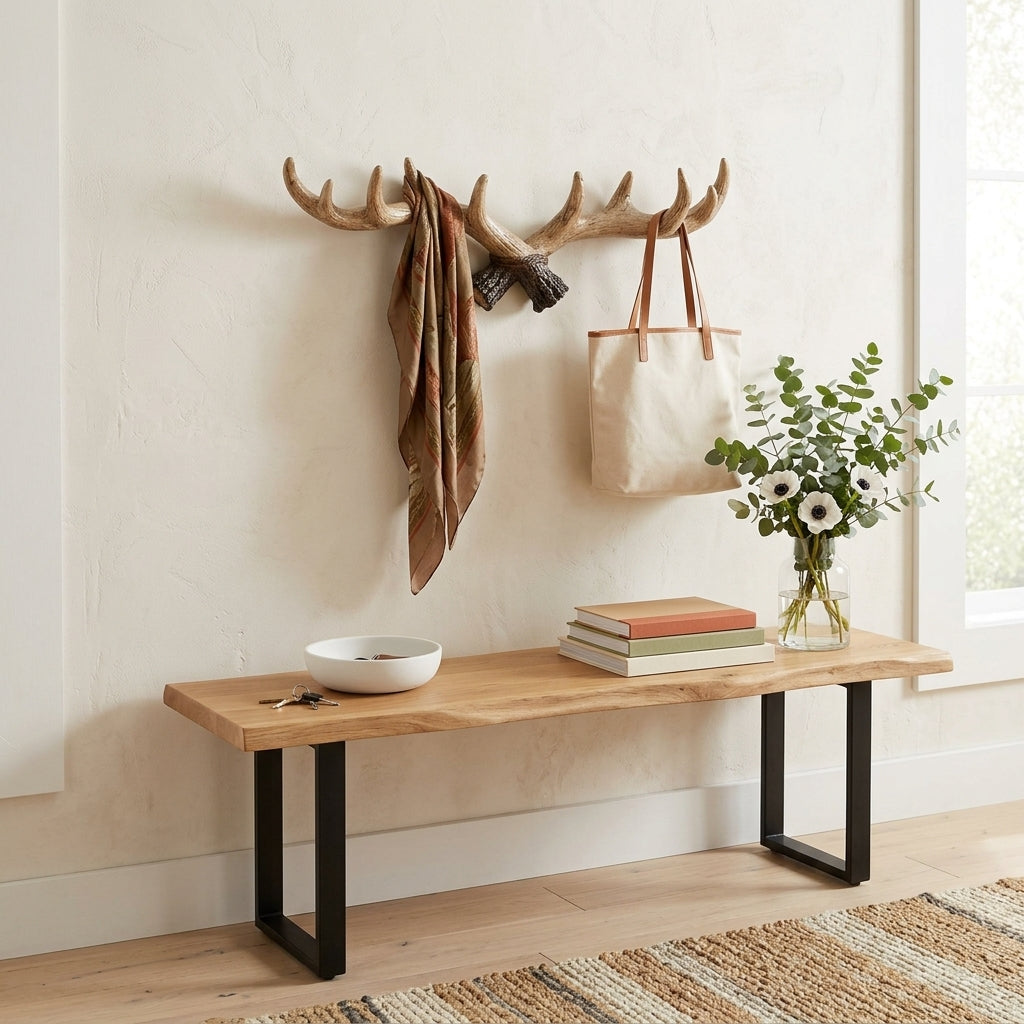 Porte-Manteau Mural Beige Bois Cerf, vue 1 sur 4