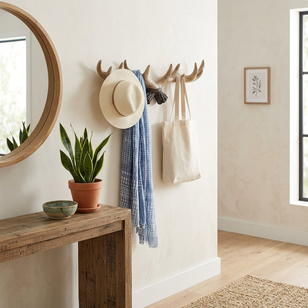 Porte-Manteau Mural Beige Bois Cerf, vue 3 sur 4