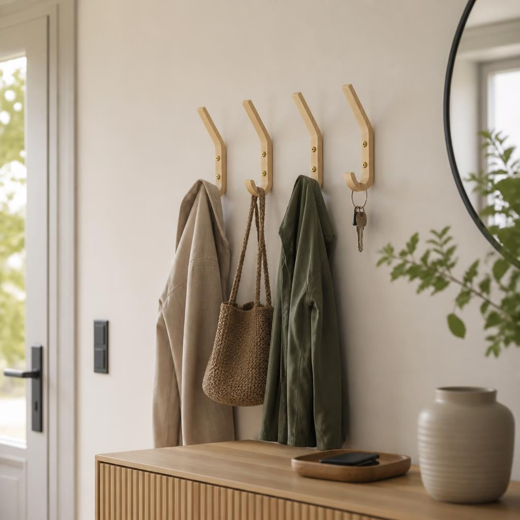 Porte-Manteau Mural Beige Bois Patère, vue 1 sur 5