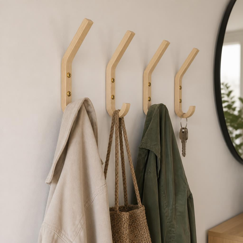 Porte-Manteau Mural Beige Bois Patère, vue 2 sur 5