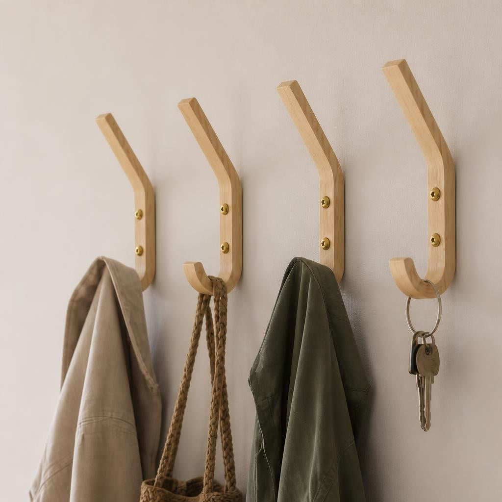 Porte-Manteau Mural Beige Bois Patère, vue 3 sur 5