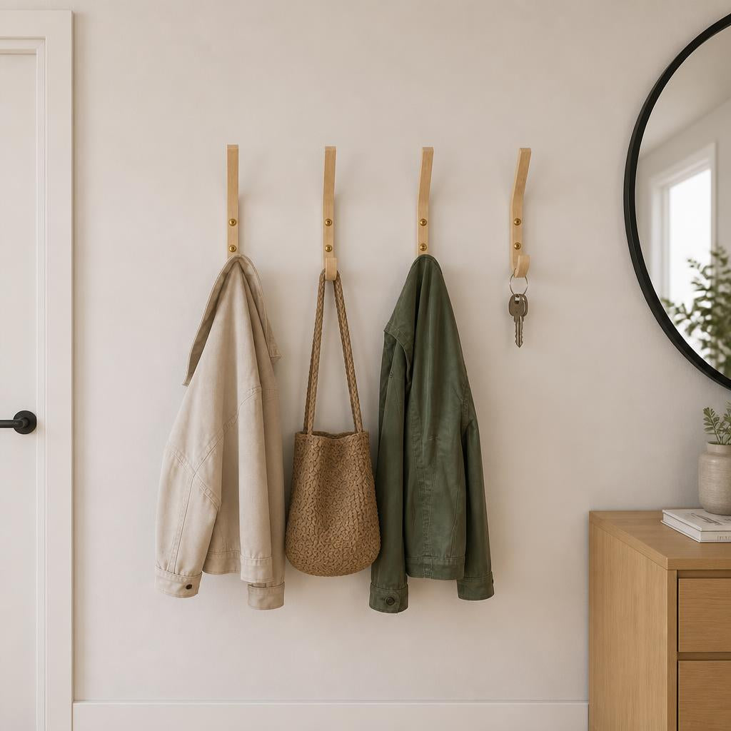 Porte-Manteau Mural Beige Bois Patère, vue 4 sur 5