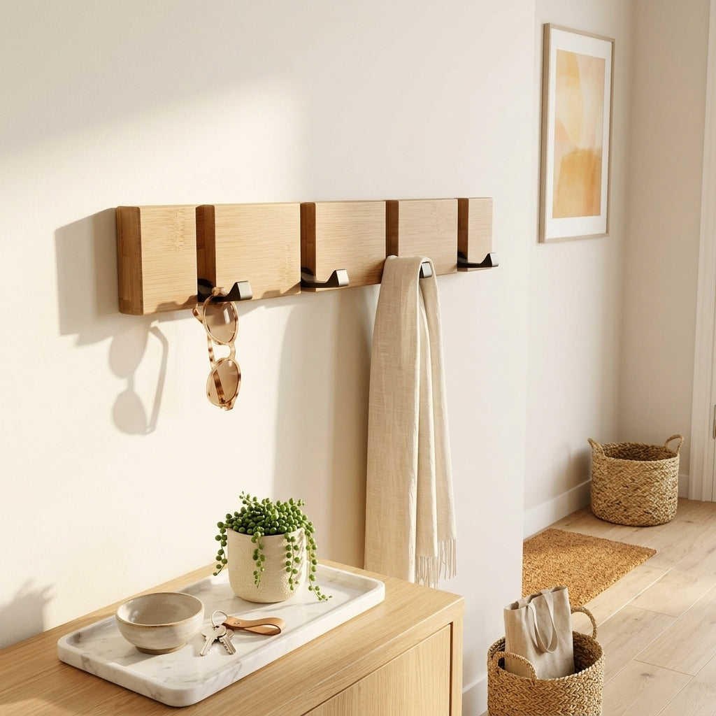 Porte-Manteau Mural Beige Bois Rabattable, vue 1 sur 4
