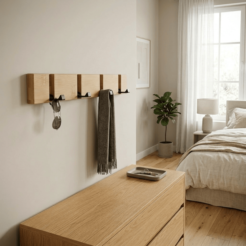 Porte-Manteau Mural Beige Bois Rabattable, vue 2 sur 4
