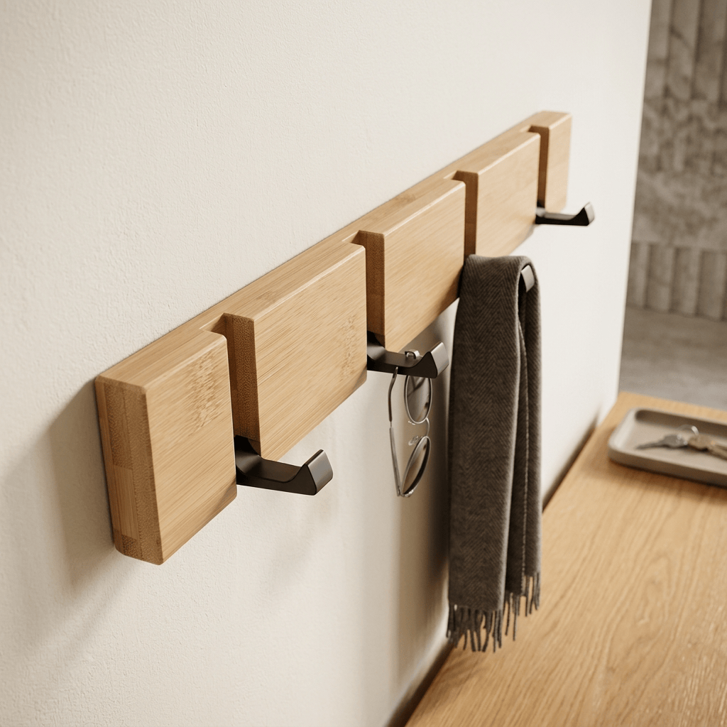 Porte-Manteau Mural Beige Bois Rabattable, vue 3 sur 4