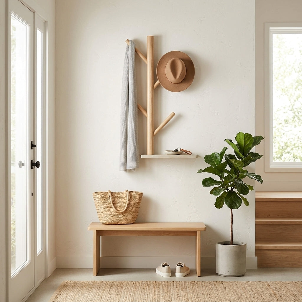 Porte-Manteau Mural Beige Bout de Bois, vue 2 sur 4
