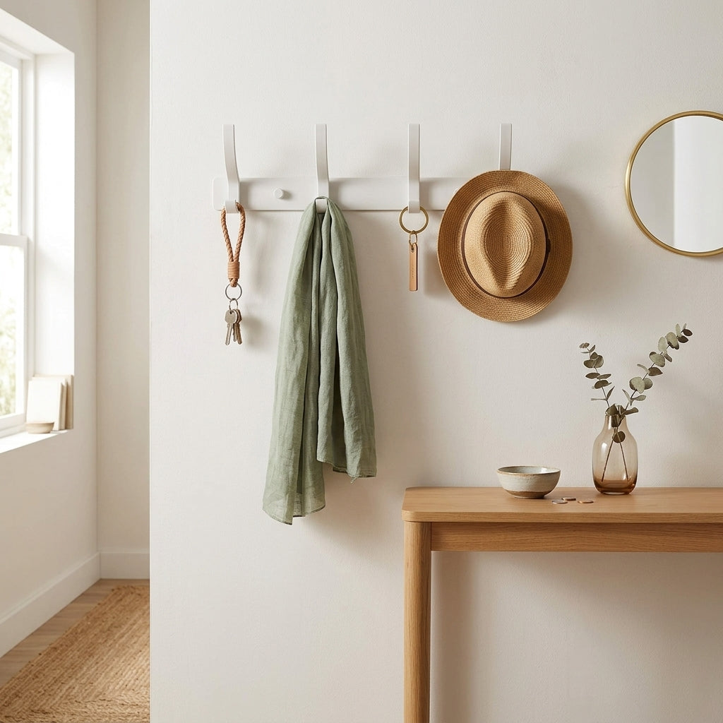 Porte-Manteau Mural Blanc Barre Crochets, vue 1 sur 4